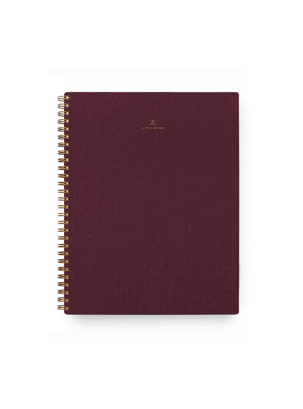 Appointed Notebook in Pomegranate bookcloth with brass wire-o binding front view 