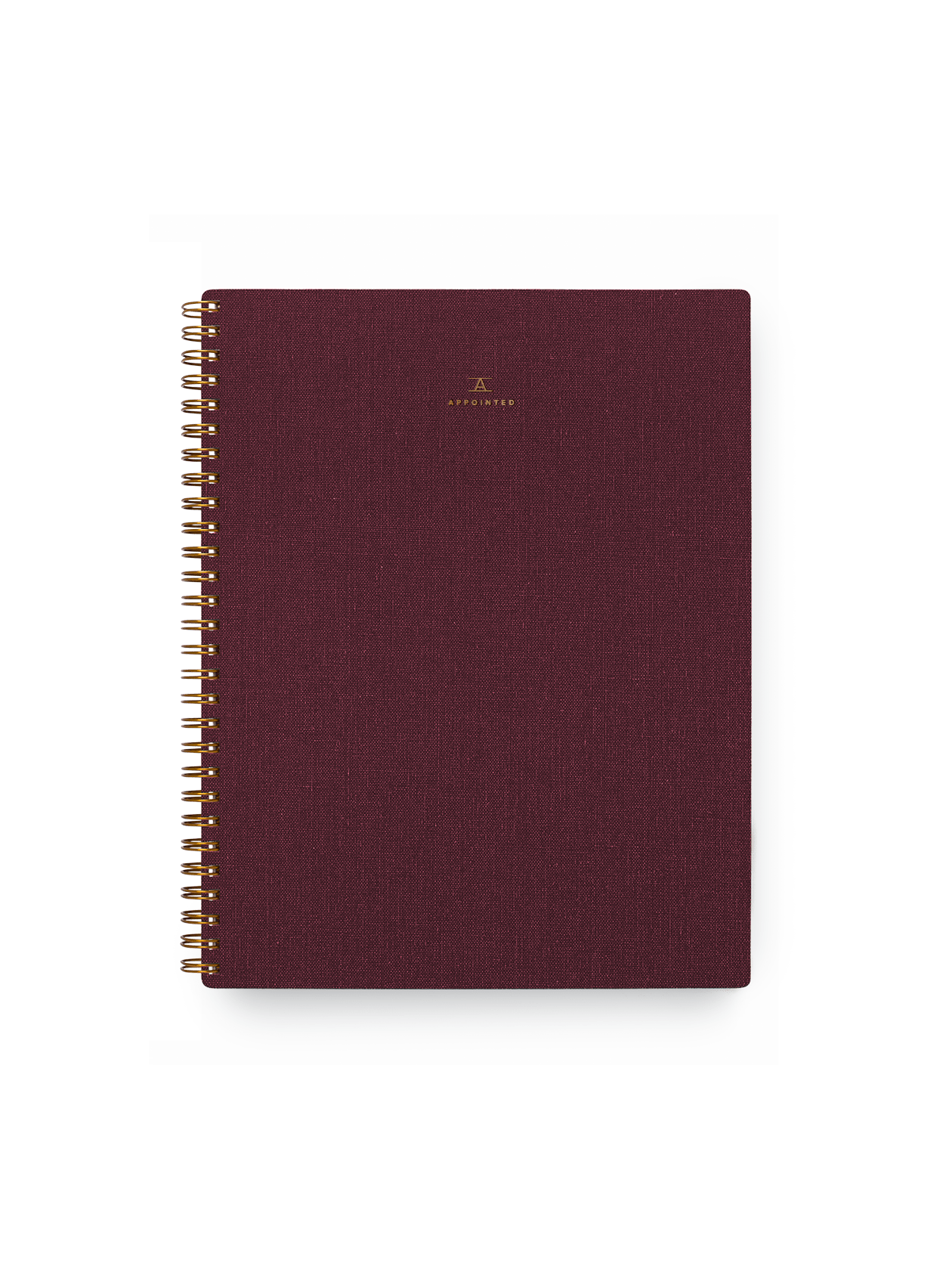 Appointed Notebook in Pomegranate bookcloth with brass wire-o binding front view 