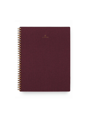 Appointed Notebook in Pomegranate bookcloth with brass wire-o binding front view || Pomegranate