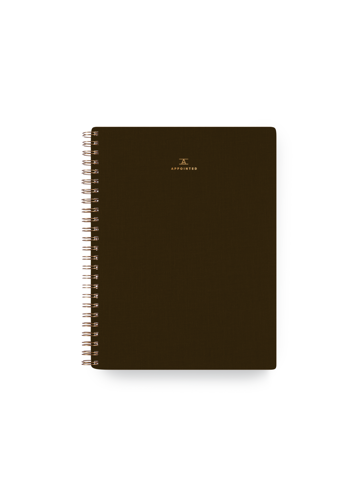 The Workbook in limited-edition Hickory with golf foil details, bookcloth covers, and brass wire-o binding || Hickory