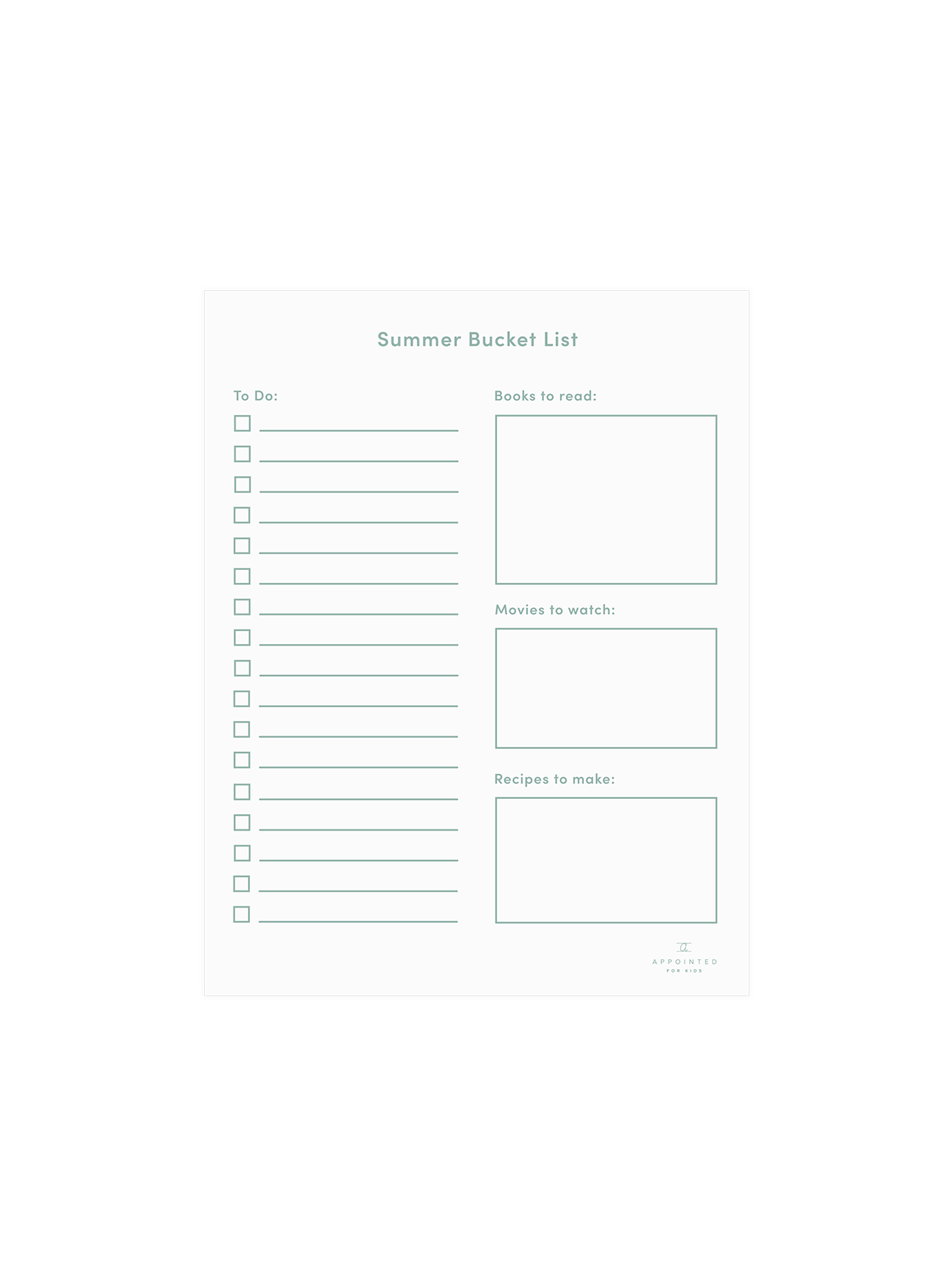 Kids Summer Bucket List