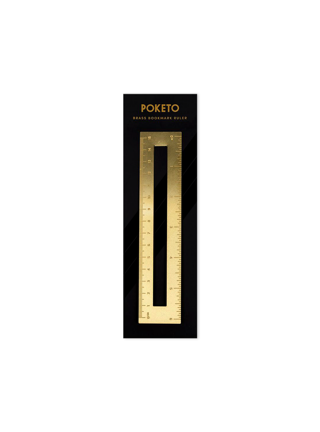 Brass Bookmark Ruler in packaging