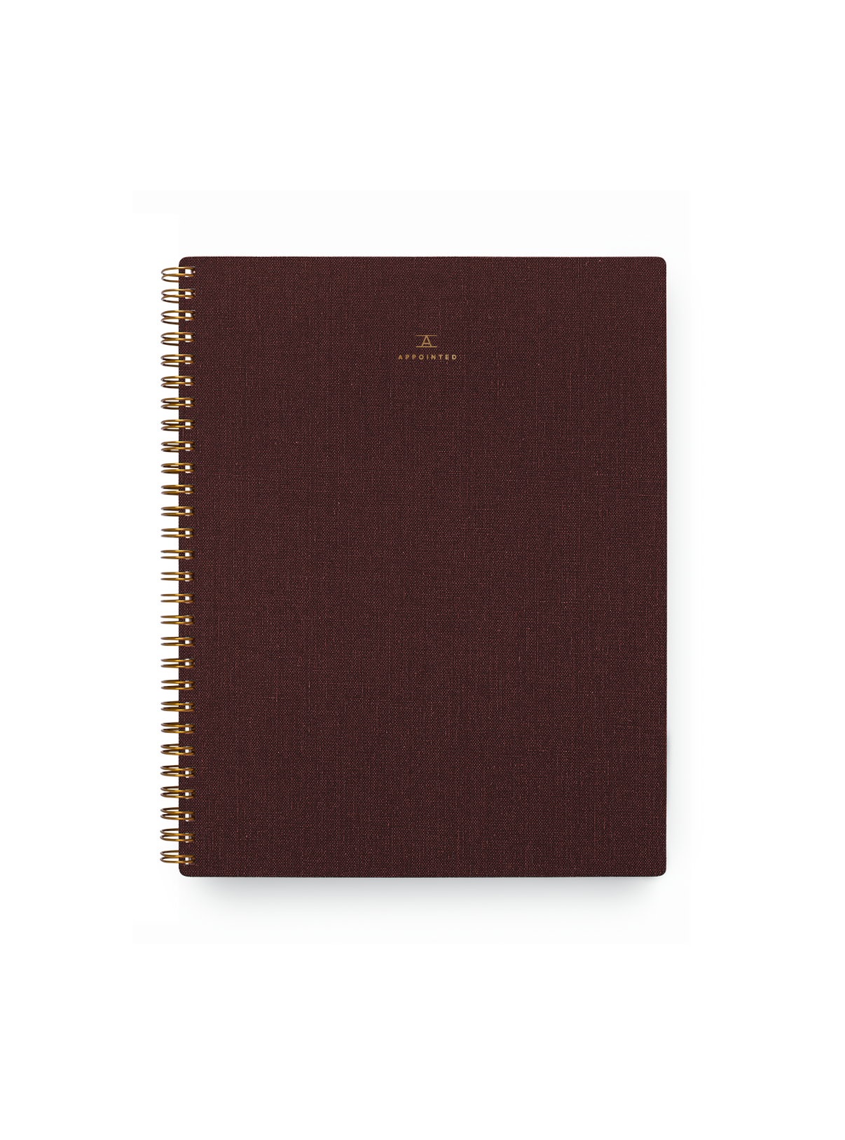 The Special-edition Notebook in Mahogany bookcloth with a gold foil logo and brass wire-o binding || Mahogany