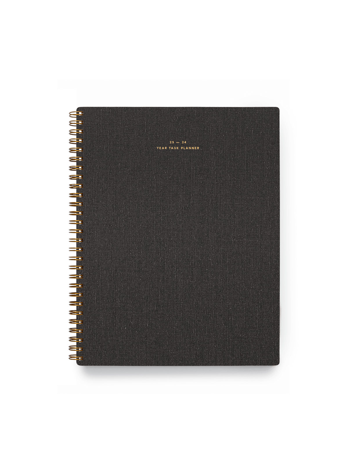 The Appointed 23-34 Year Task Planner in Charcoal Gray with brass wire-o binding, foil details, and textured bookcloth covers || Charcoal Gray