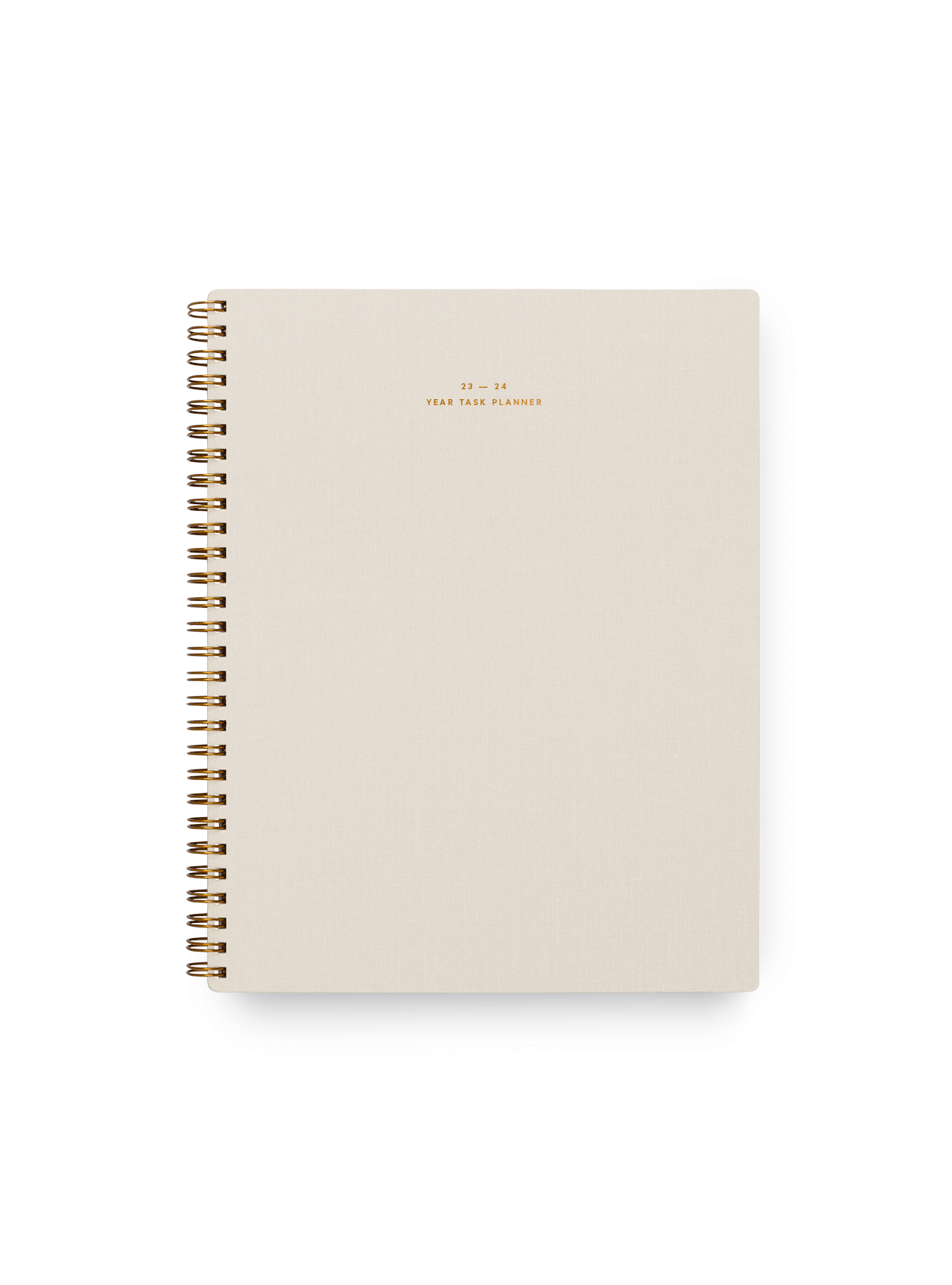 The Appointed 23-34 Year Task Planner in Charcoal Gray with brass wire-o binding, foil details, and textured bookcloth covers || Natural Linen