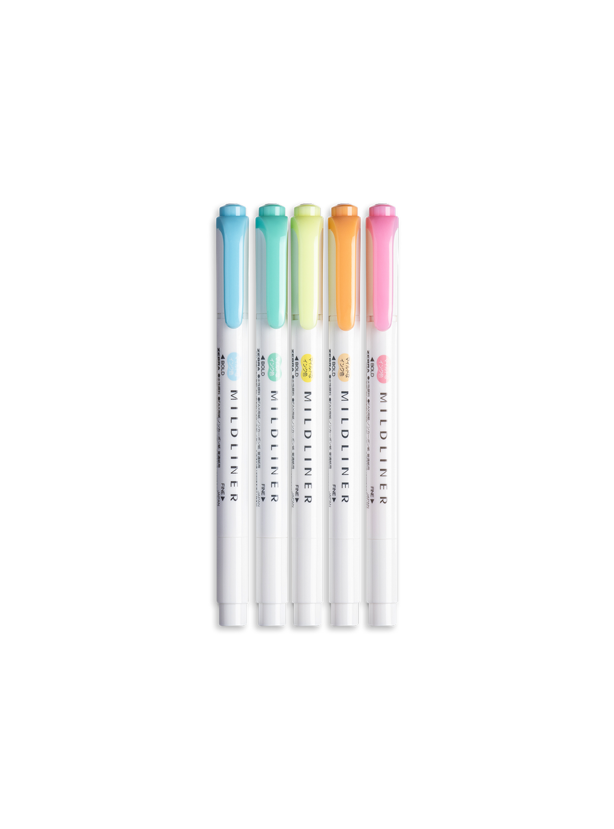 5 pastel mildliner set with double-sided highlighter outside packaging
