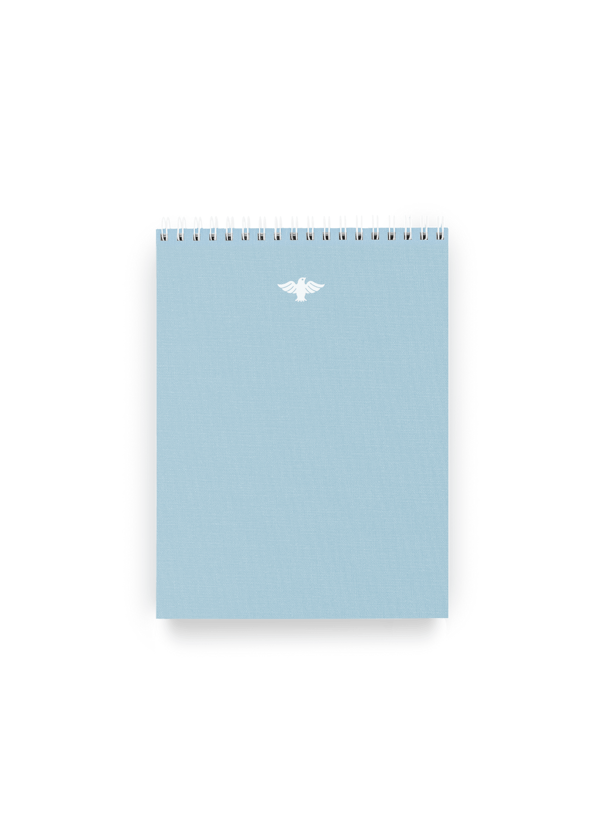 District Notepad supporting World Central Kitchen efforts in Ukraine, front view with white wire-o and white foilstamp dove || Sky Blue