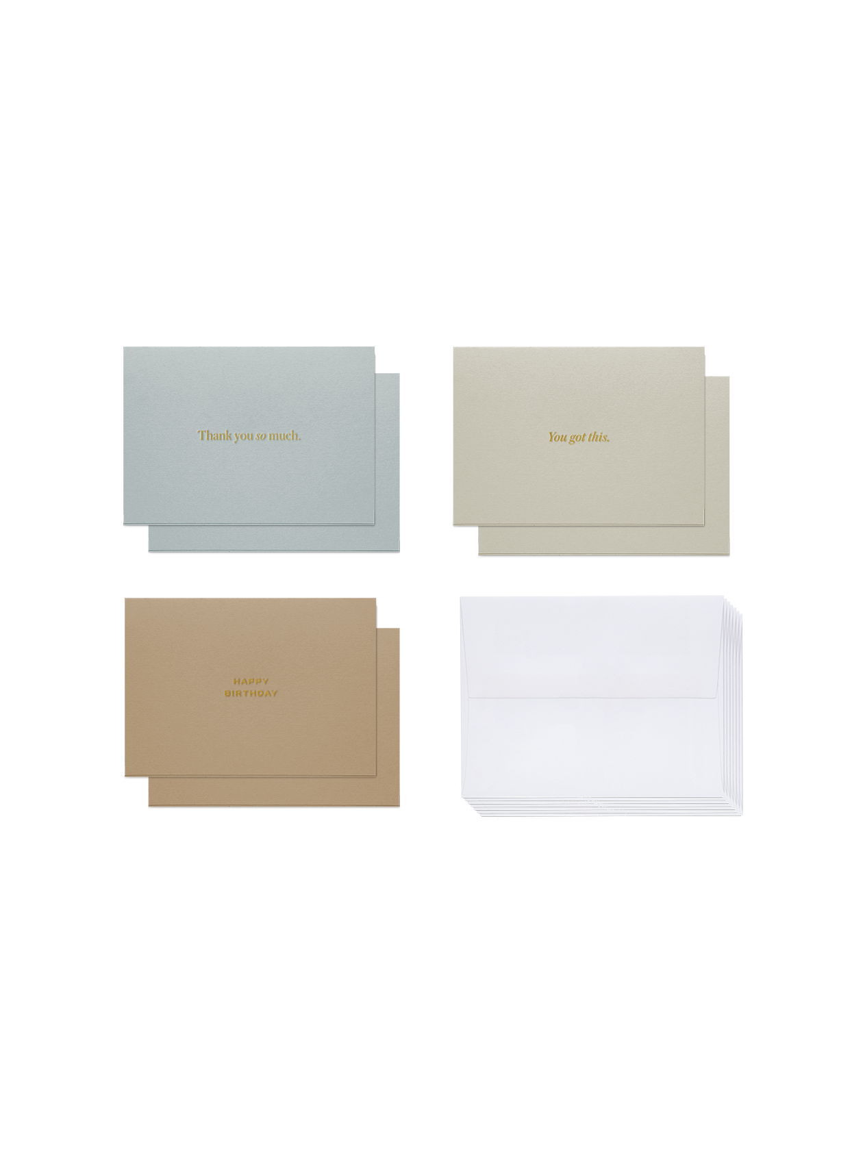 Assorted Card set with embossing, foil stamped details, and 100% cotton envelopes. 