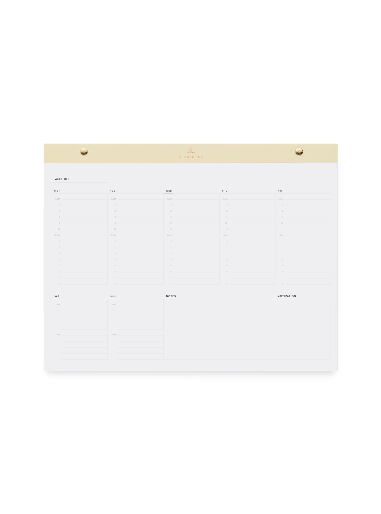 Appointed Daily Desktop Planner in Ecru, bound in leather-like material front view || Ecru