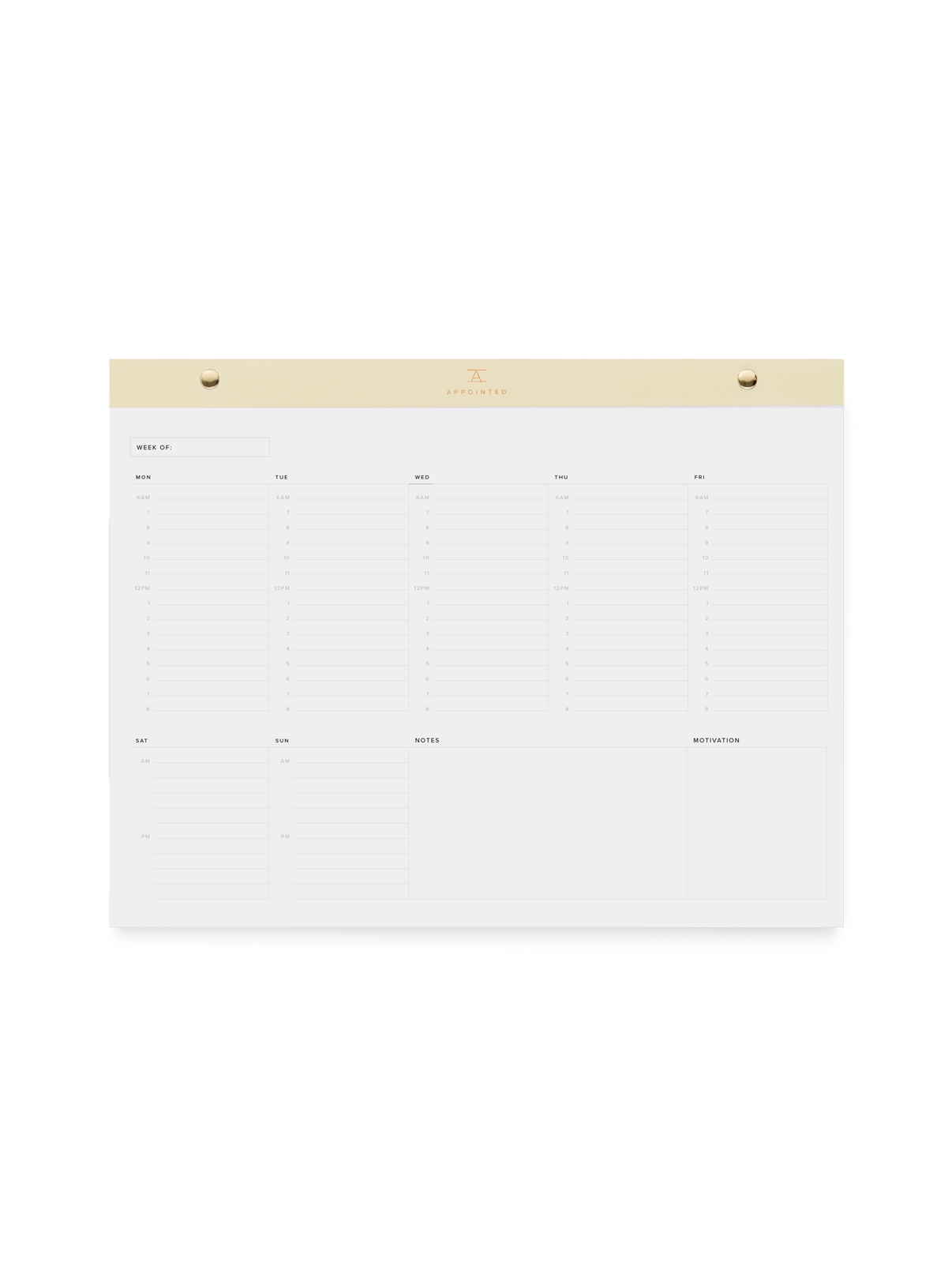Appointed Daily Desktop Planner in Ecru, bound in leather-like material front view || Ecru