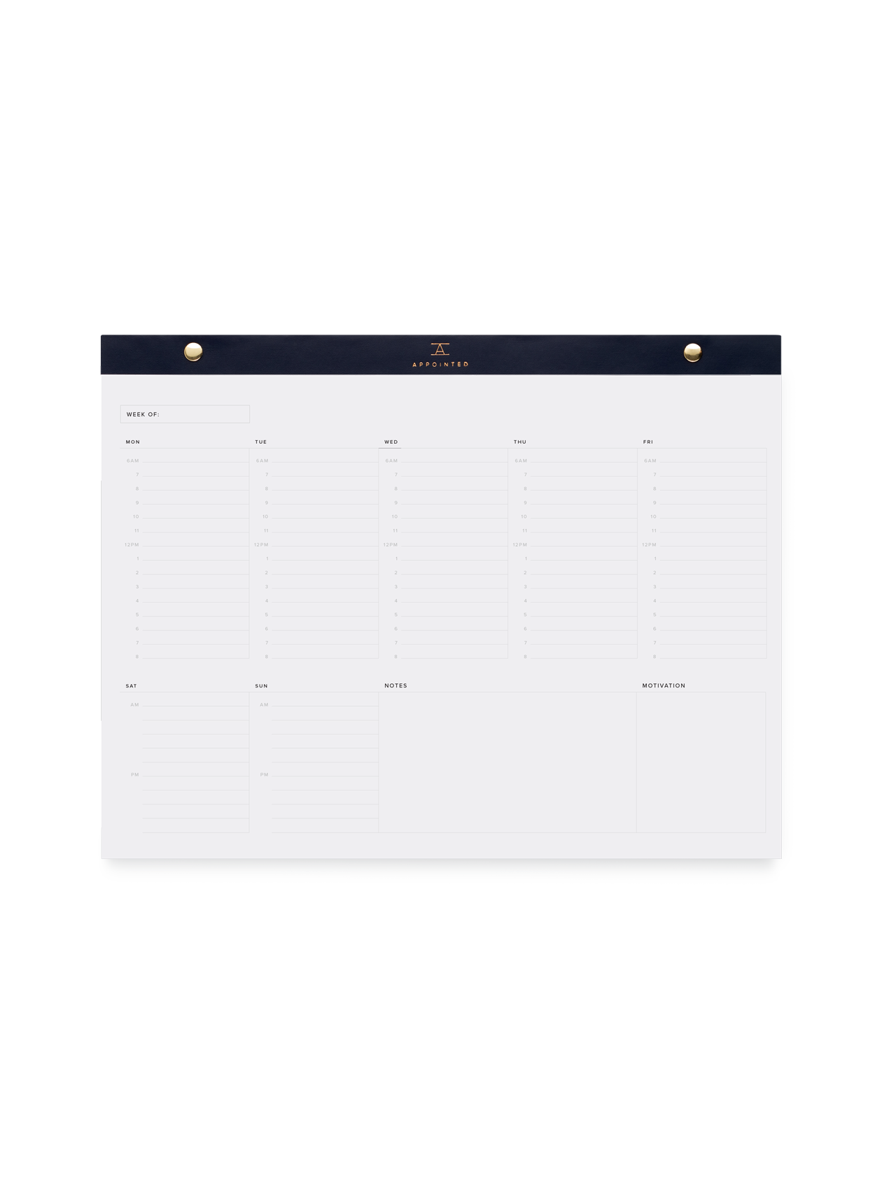 Appointed Daily Desktop Planner in Oxford Blue, bound in leather-like material front view || Oxford Blue