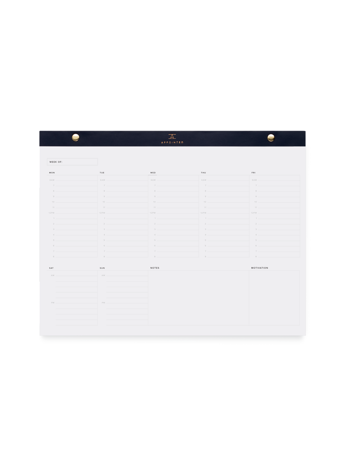 Appointed Daily Desktop Planner in Oxford Blue, bound in leather-like material front view || Oxford Blue