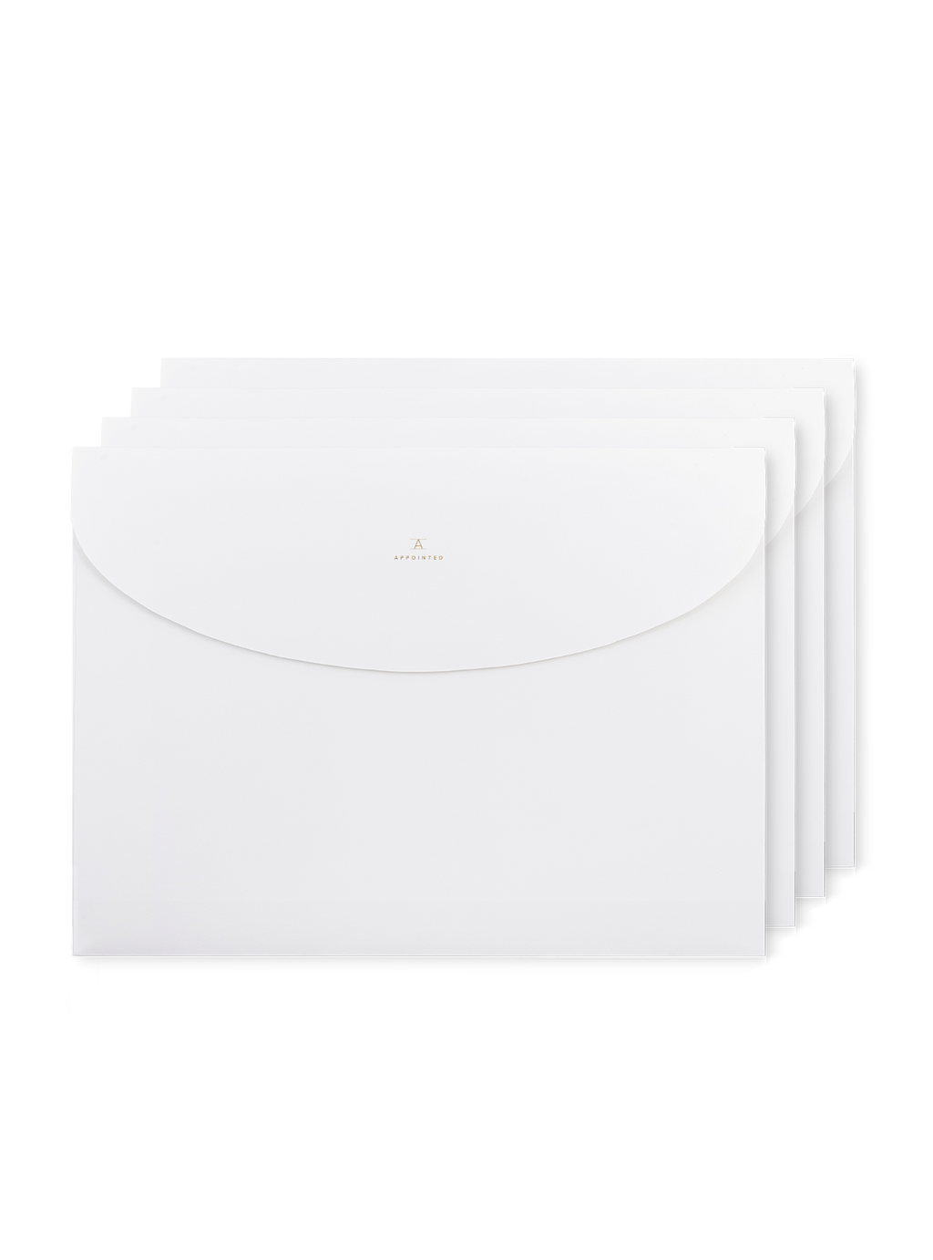 four porcelain envelope-style file folders stacked on one another with a small gold foil detail || Porcelain 