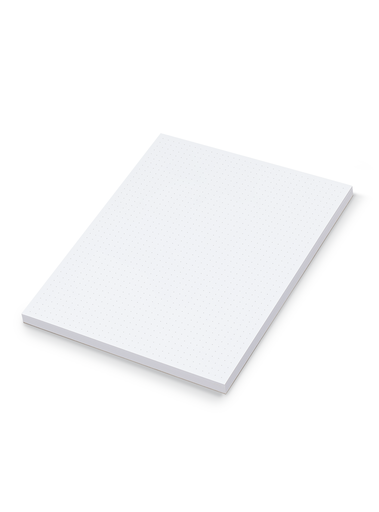 The Appointed Dot Grid Pad with white paper and cool gray dot grid pattern and tear-off sheets, siide angle view.