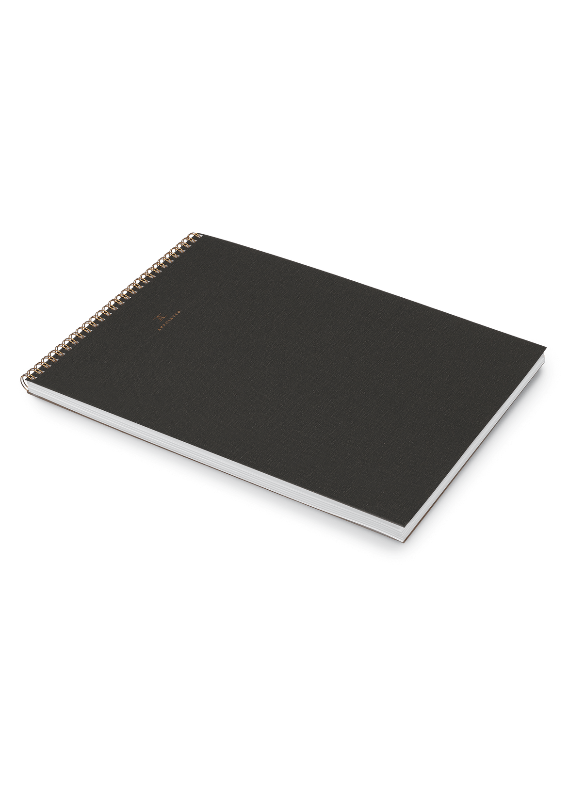 Appointed Artist Pad in Charcoal Gray bookcloth with brass wire-o binding front angled view