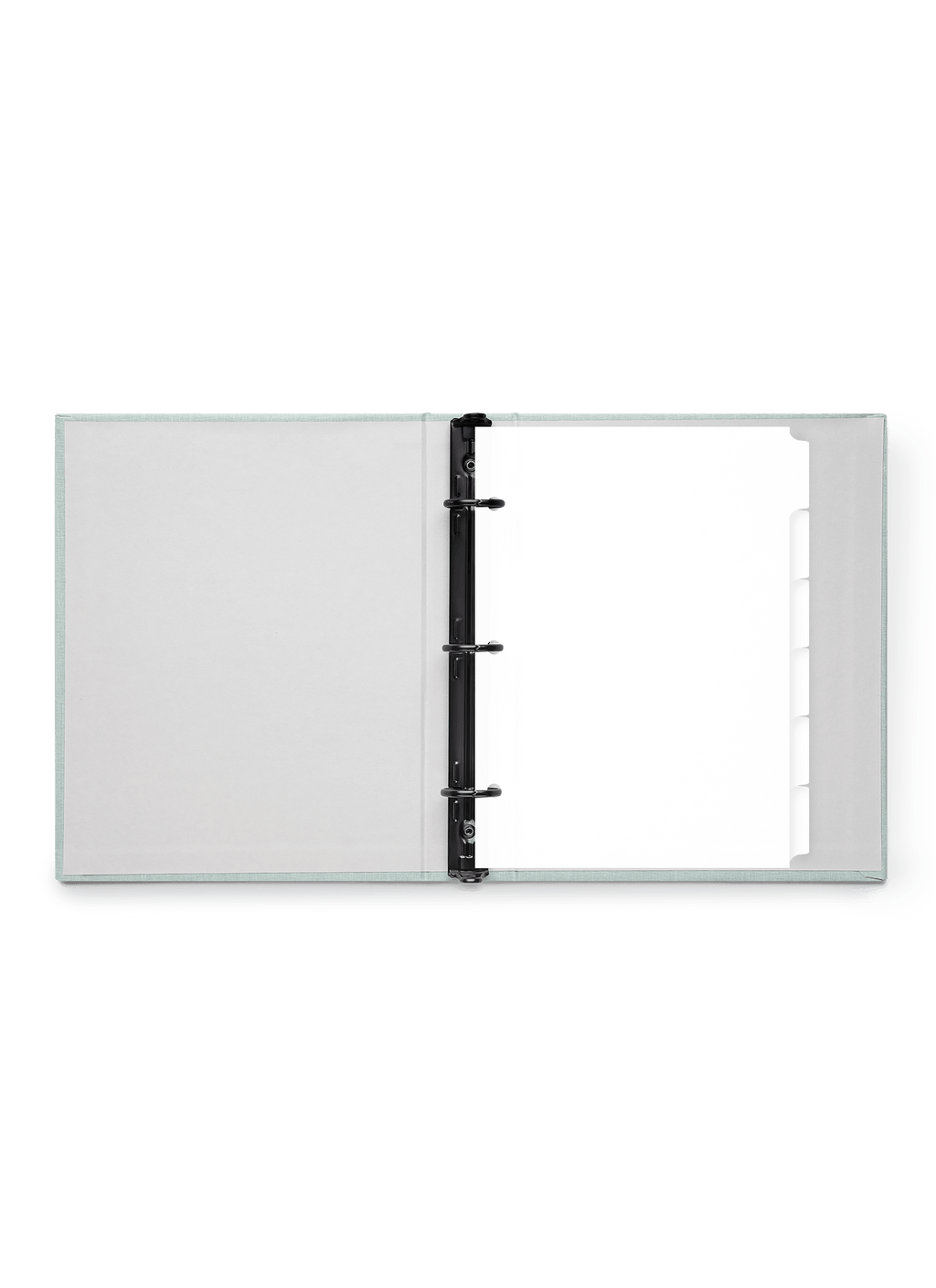 The Appointed Compact Binder Tabs in the Mineral Compact Binder, front view.