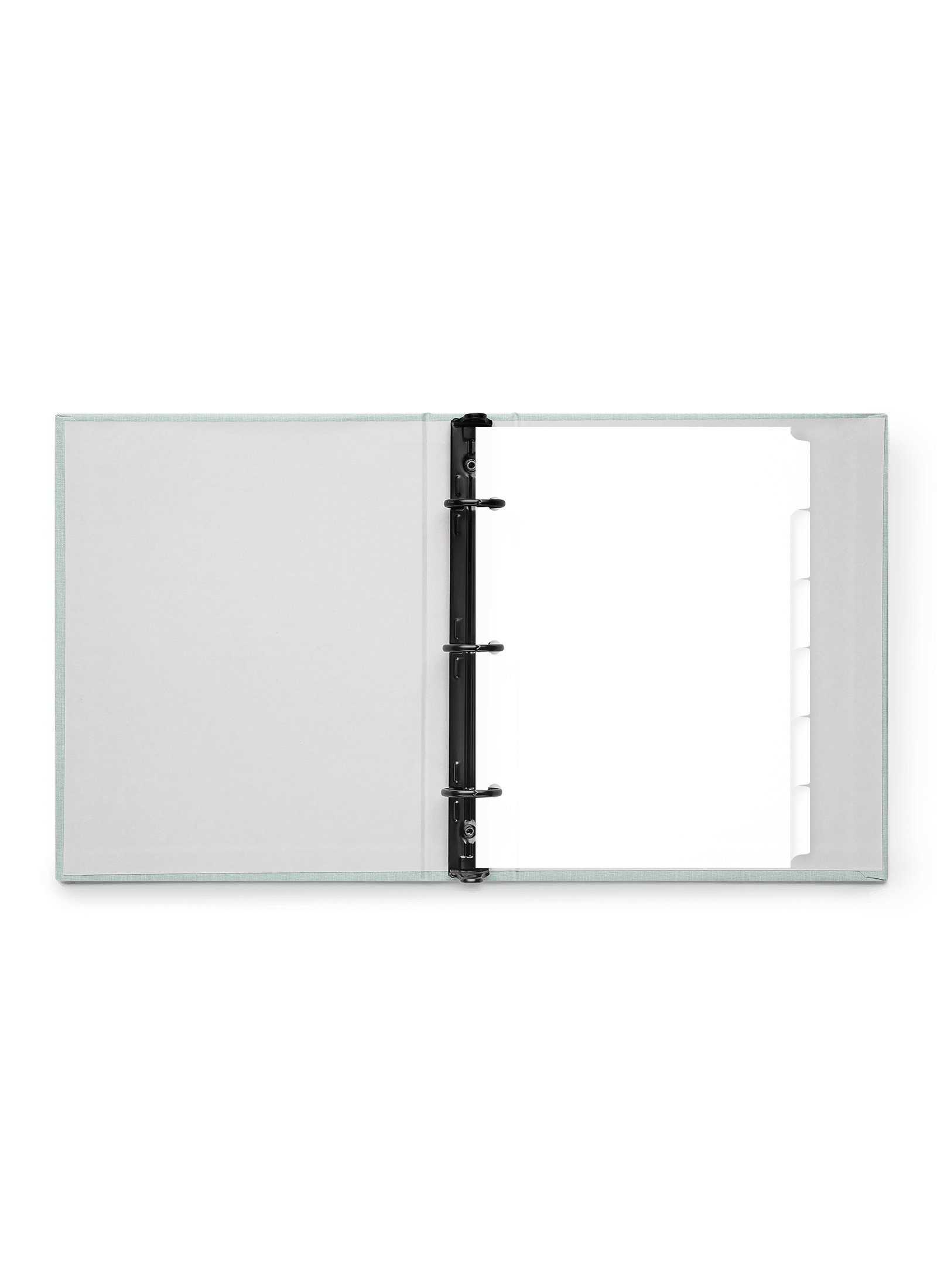 The Appointed Compact Binder Tabs in the Mineral Compact Binder, front view.