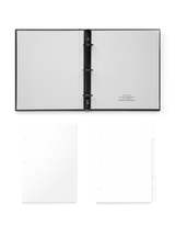 Appointed Charcoal Compact Binder open flat with Lined Inserts and Tabs, front view. || Charcoal Gray