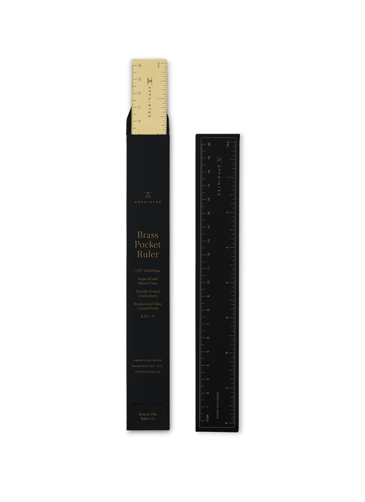 8” Brass Ruler sticking out of Appointed packaging || Brass