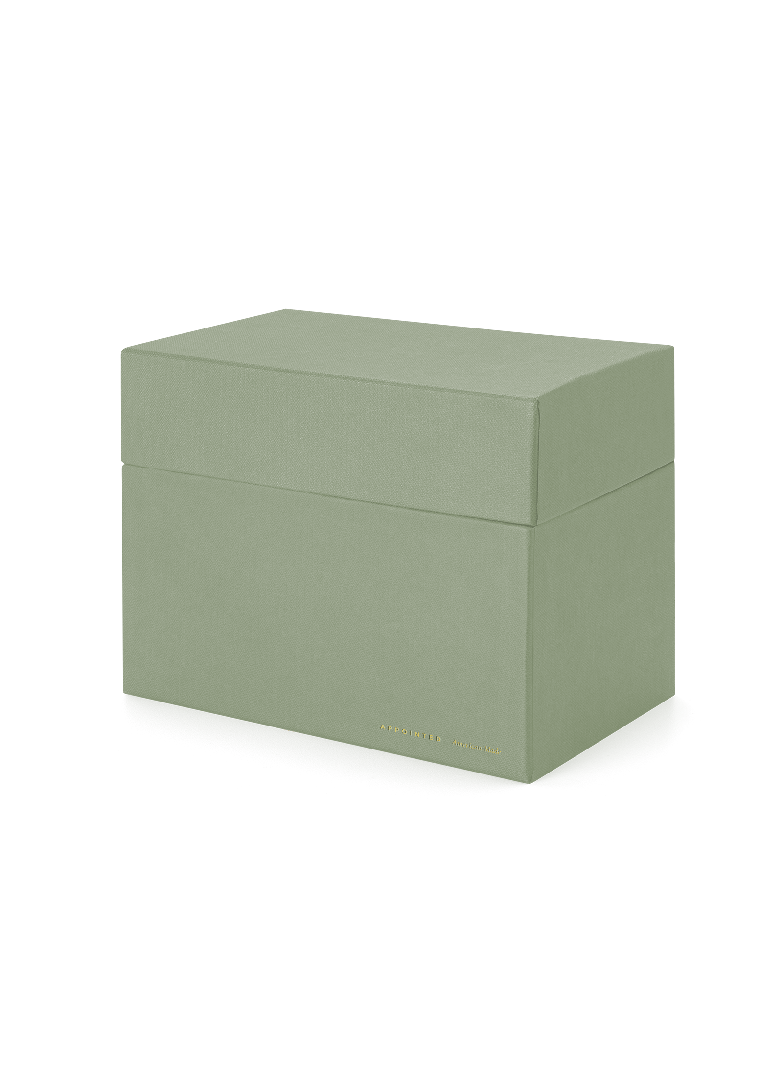 Angled view of Sage Card Keeper, lid on || Sage Green