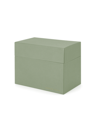 Angled view of Sage Card Keeper, lid on || Sage Green