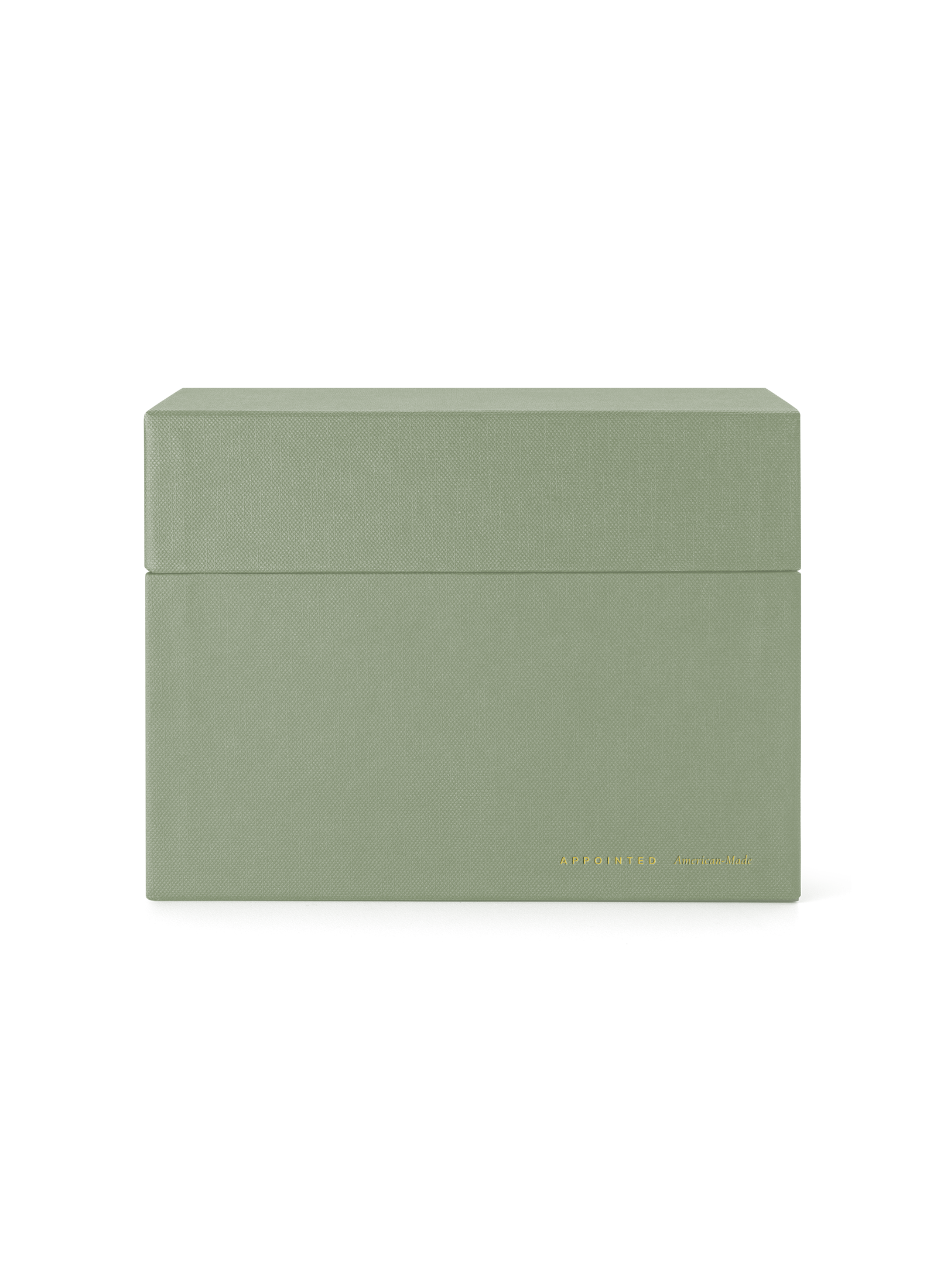 Eye-level view of Sage Card Keeper, lid on || Sage Green