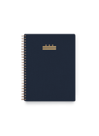 Appointed DC Workbook in Oxford Blue with bookcloth cover, DC foilstamped flag, and brass wire-o binding, front view || Oxford Blue