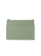 Eye-level view of desktop storage box, lid off showing dividers || Sage Green