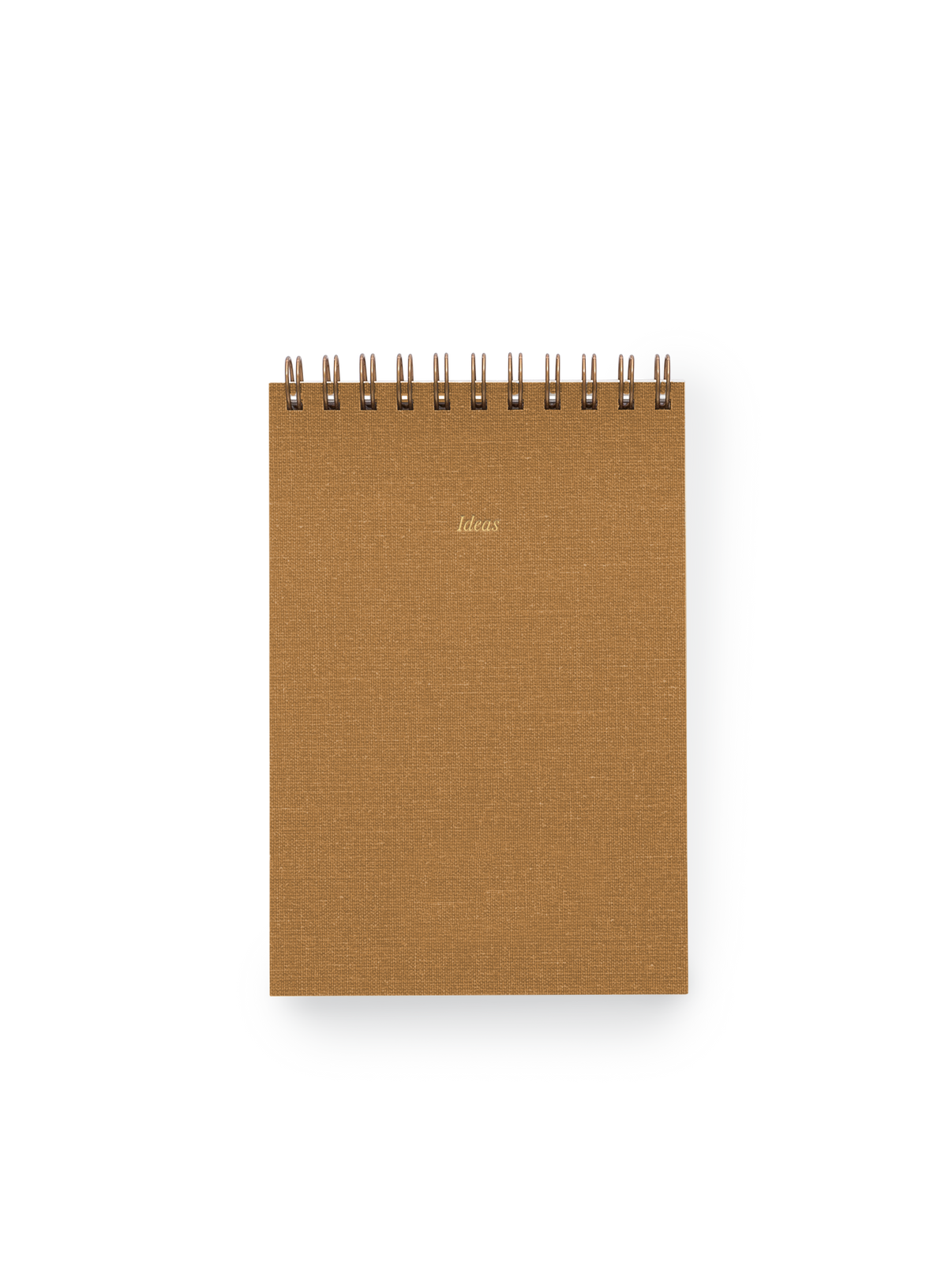 Ideas notepad front view with bookcloth cover and brass wire-o binding