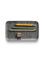 Appointed Linen Tray with Pencils and Sharpener|| Gray/White Stripe