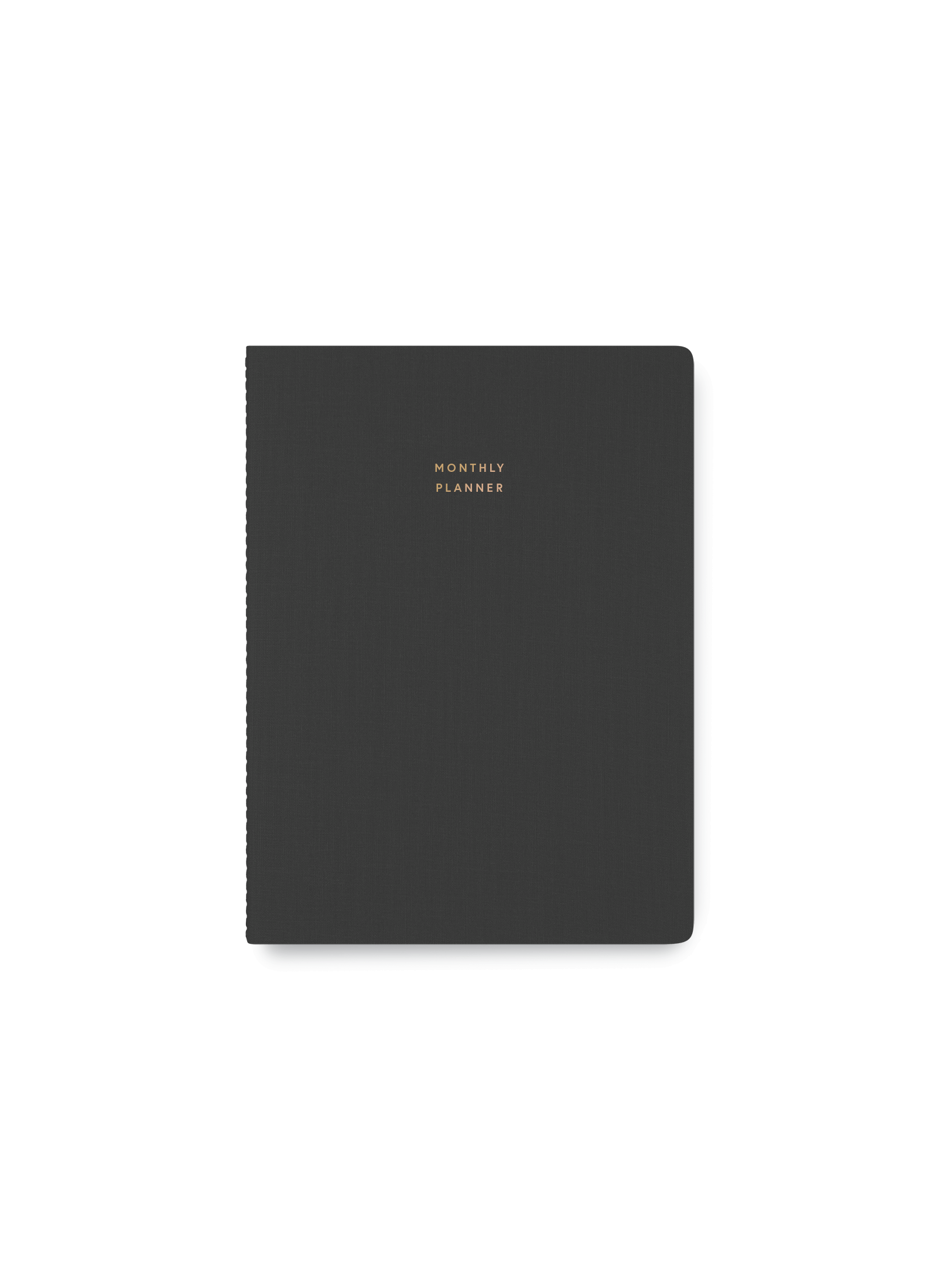 Appointed undated Monthly Planner in Charcoal Gray bookcloth with smyth-sewn binding front view || Charcoal Gray