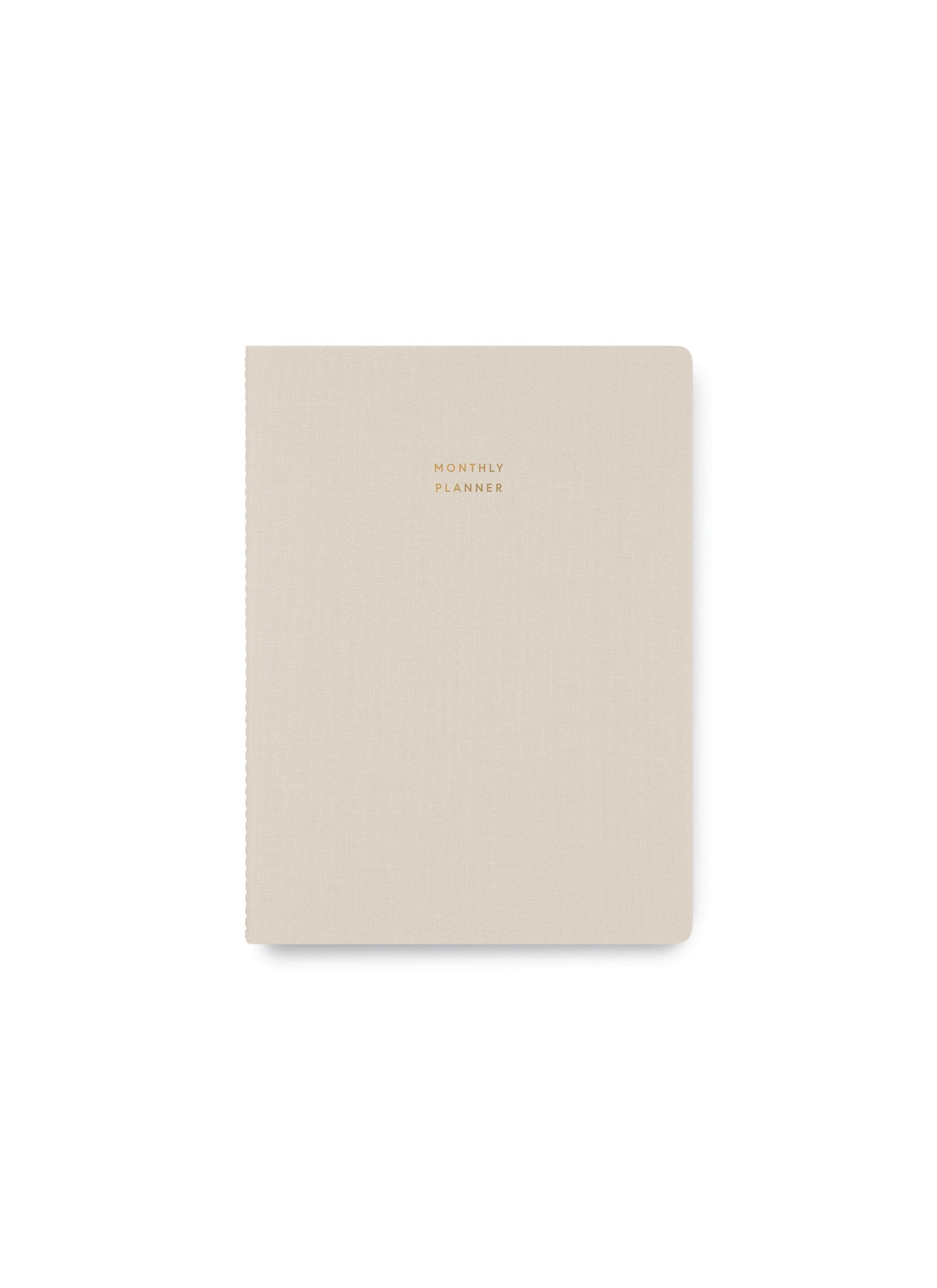 Appointed undated Monthly Planner in Natural Linen bookcloth with smyth-sewn binding front view || Natural Linen