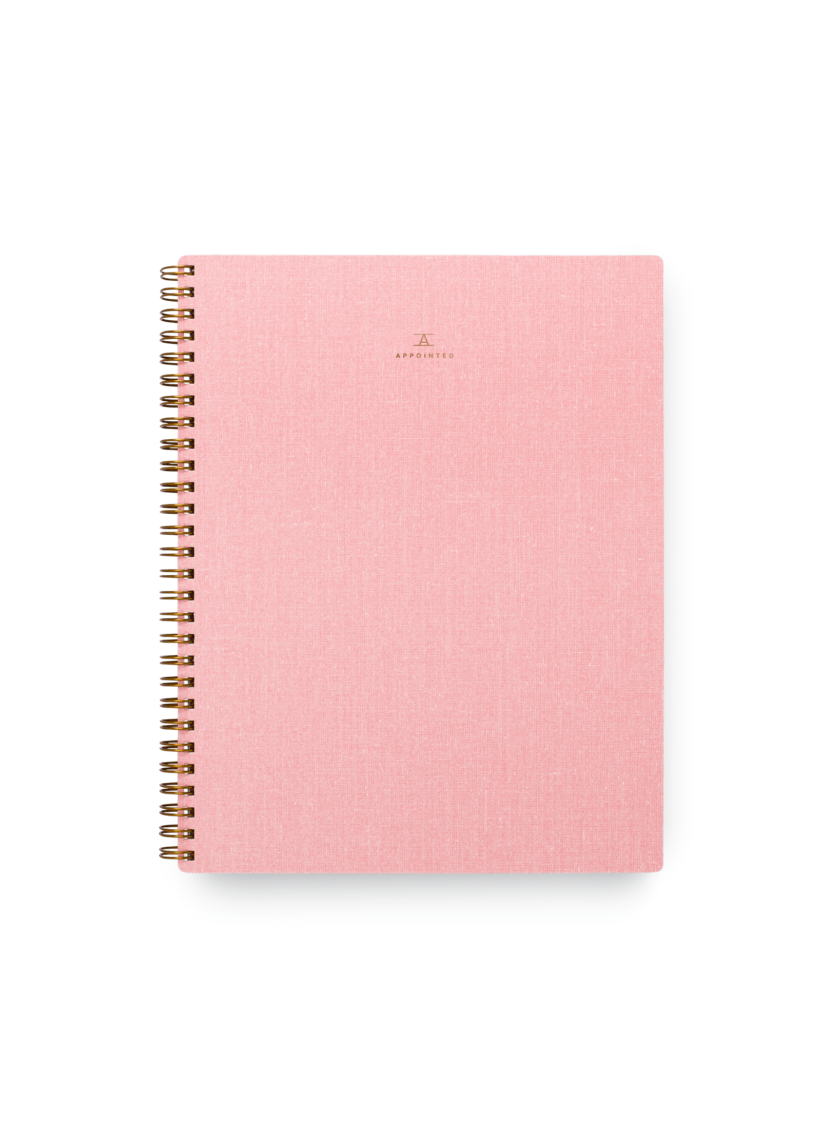 Appointed Notebook in Blossom Pink bookcloth with brass wire-o binding front view || Blossom Pink