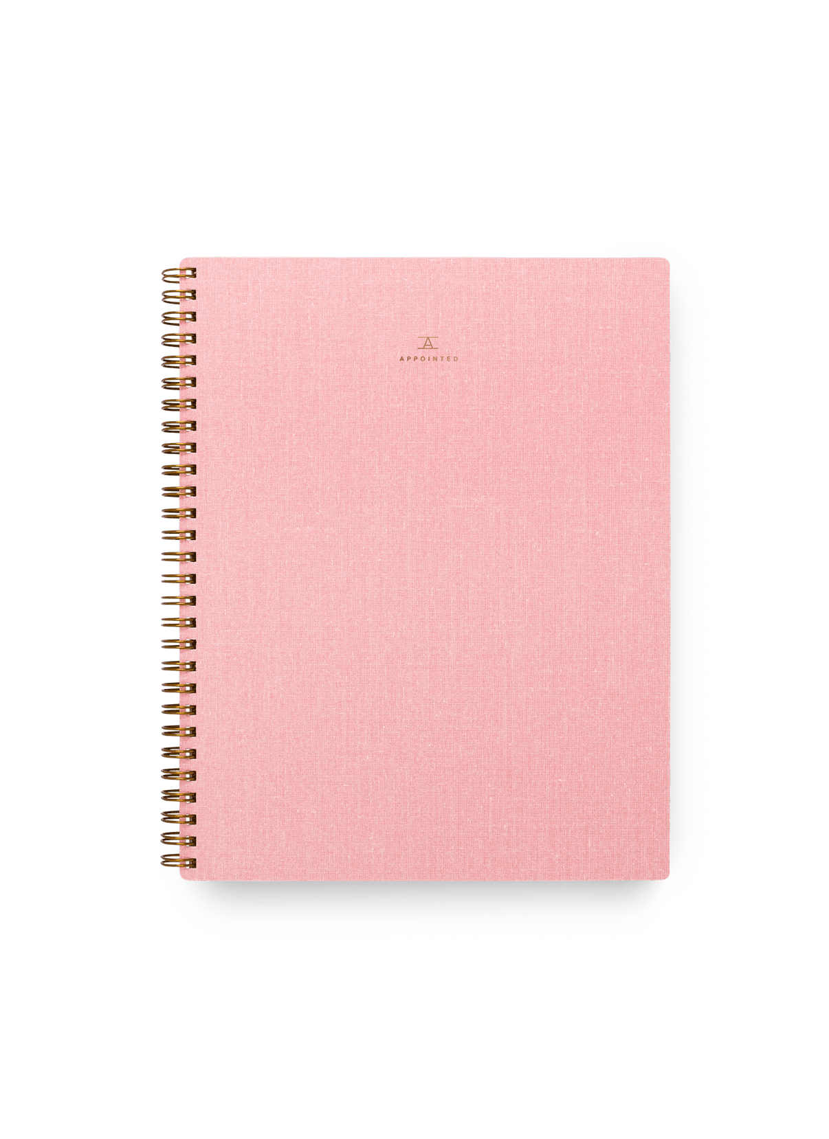 Appointed Notebook in Blossom Pink bookcloth with brass wire-o binding front view || Blossom Pink