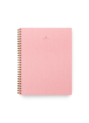 Appointed Notebook in Blossom Pink bookcloth with brass wire-o binding front view || Blossom Pink