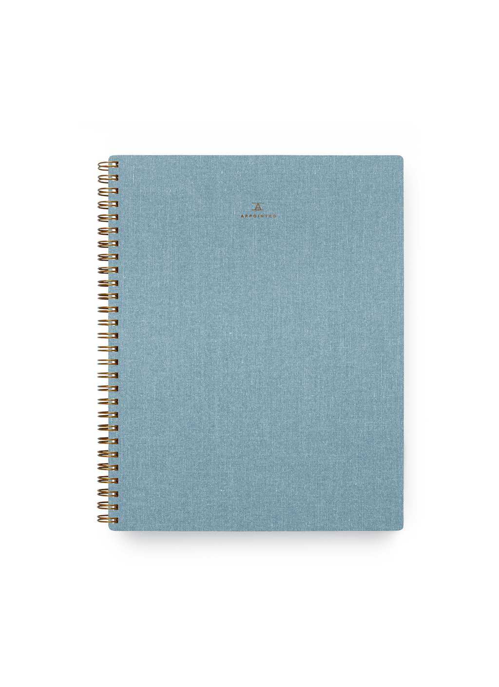 Appointed Notebook in Chambray Blue bookcloth with brass wire-o binding front view || Chambray Blue
