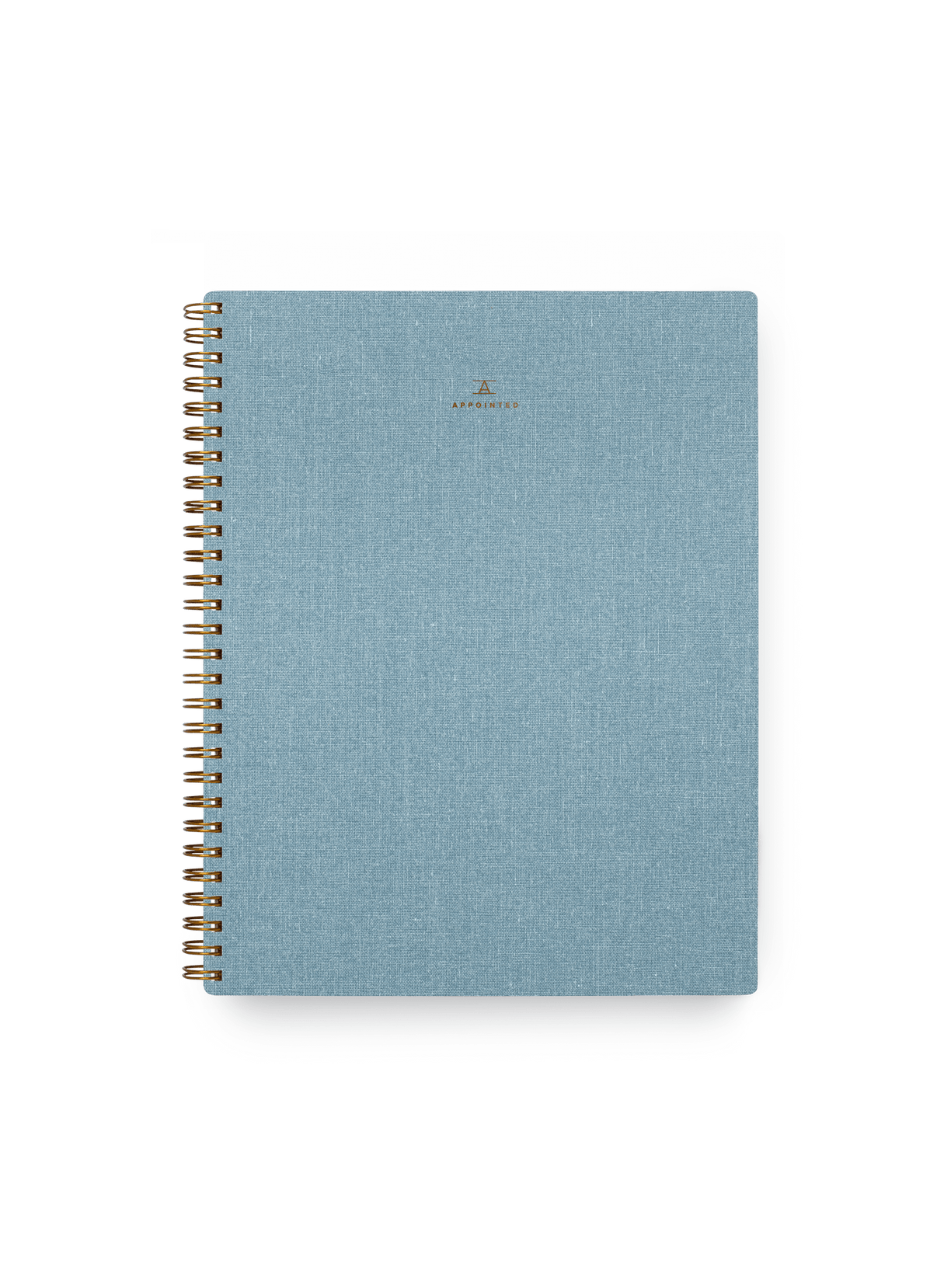 Appointed Notebook in Chambray Blue bookcloth with brass wire-o binding front view || Chambray Blue