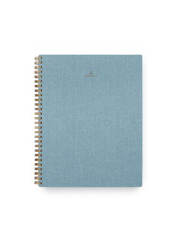 Appointed Notebook in Chambray Blue bookcloth with brass wire-o binding front view || Chambray Blue