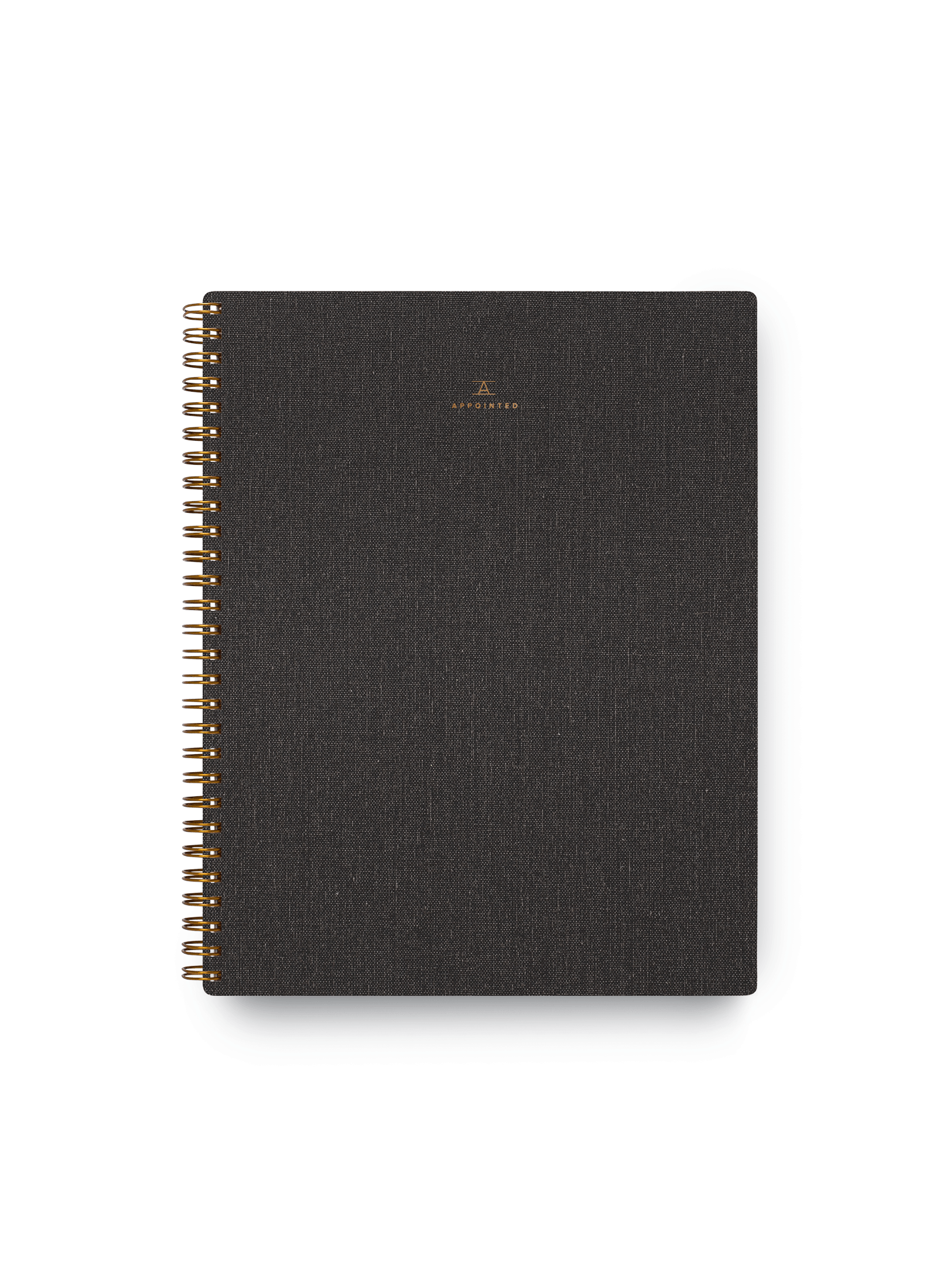 Appointed Notebook in Charcoal Gray bookcloth with brass wire-o binding front view || Charcoal Gray