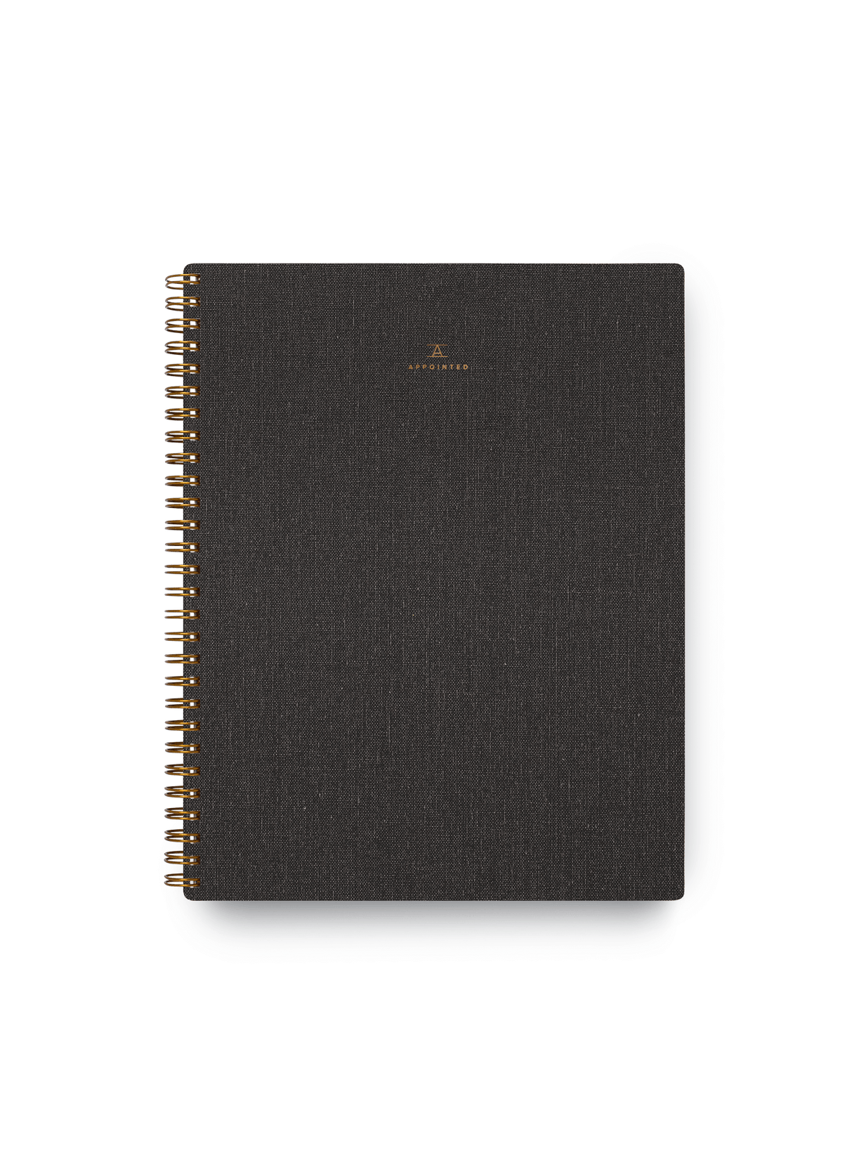 Appointed Notebook in Charcoal Gray bookcloth with brass wire-o binding front view || Charcoal Gray