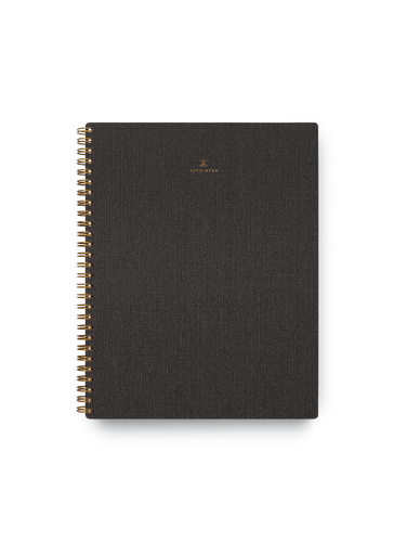 Appointed Notebook in Charcoal Gray bookcloth with brass wire-o binding front view || Charcoal Gray