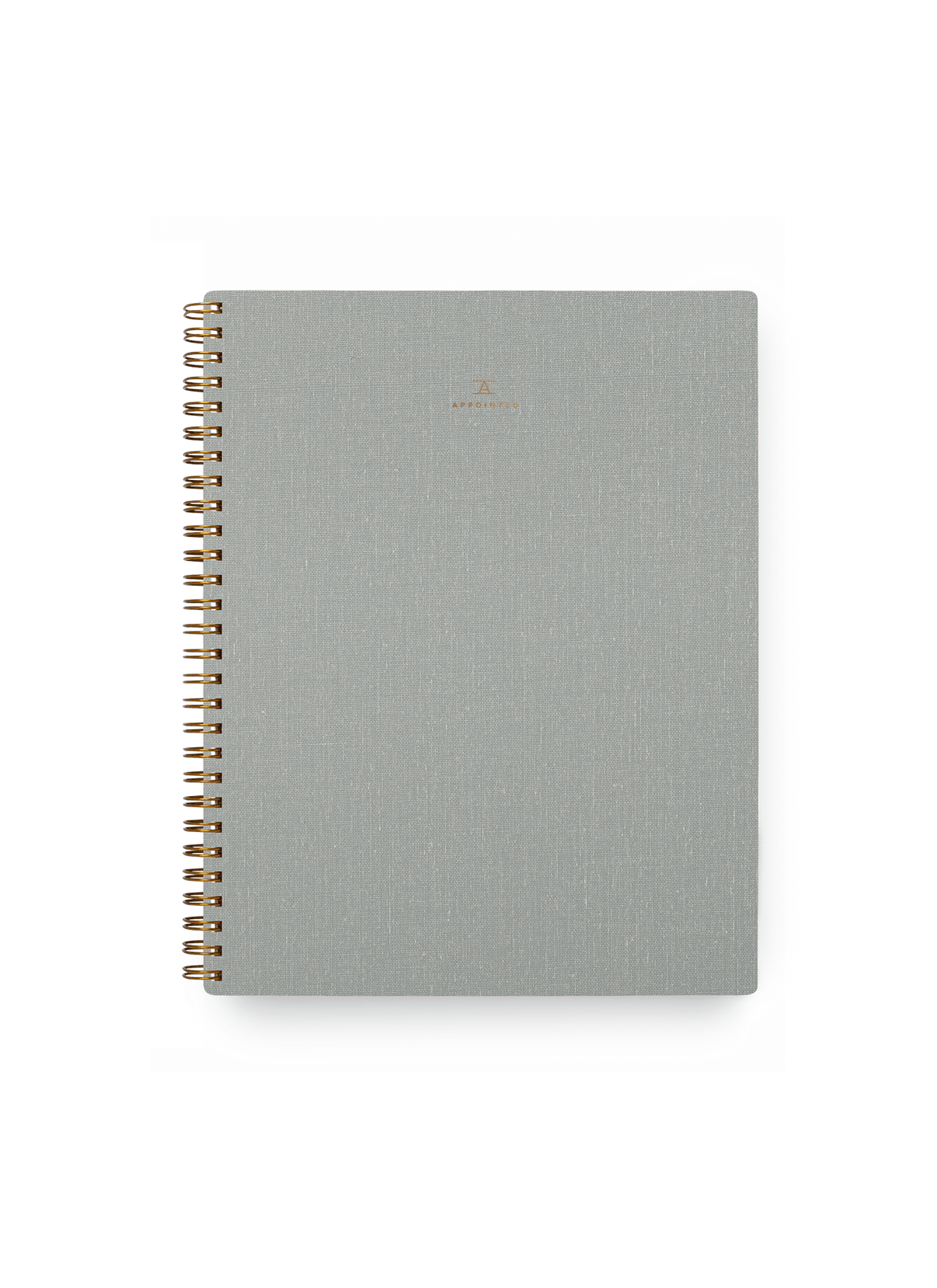 Appointed Notebook in Dove Gray bookcloth with brass wire-o binding front view || Dove Gray