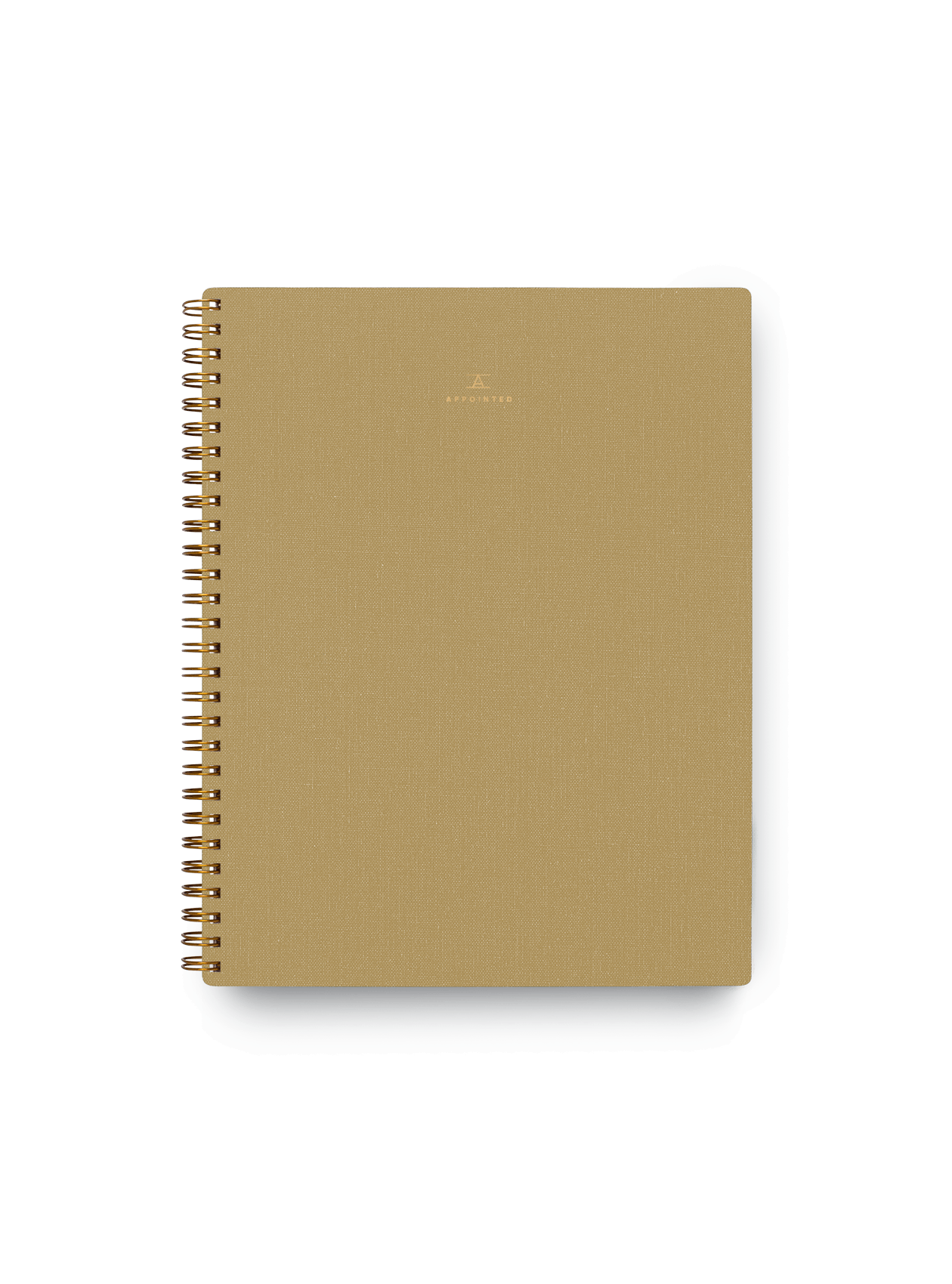 The Appointed Notebook in Dune with bookcloth covers, gold foil stamped details, and wire-o binding || Dune