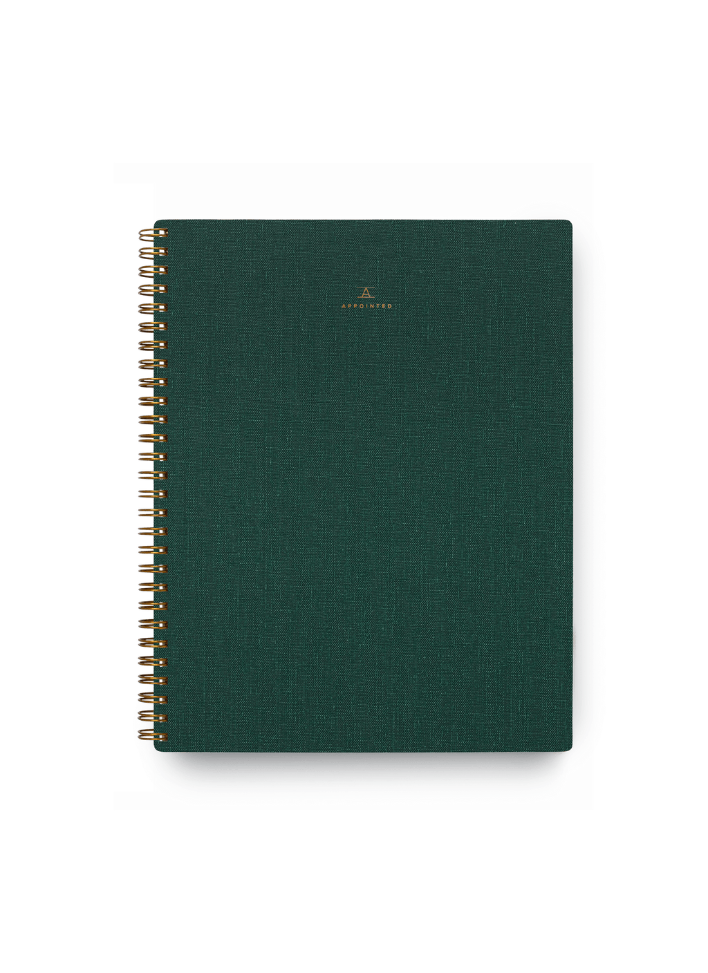Appointed Notebook in Hunter Green bookcloth with brass wire-o binding front view || Hunter Green
