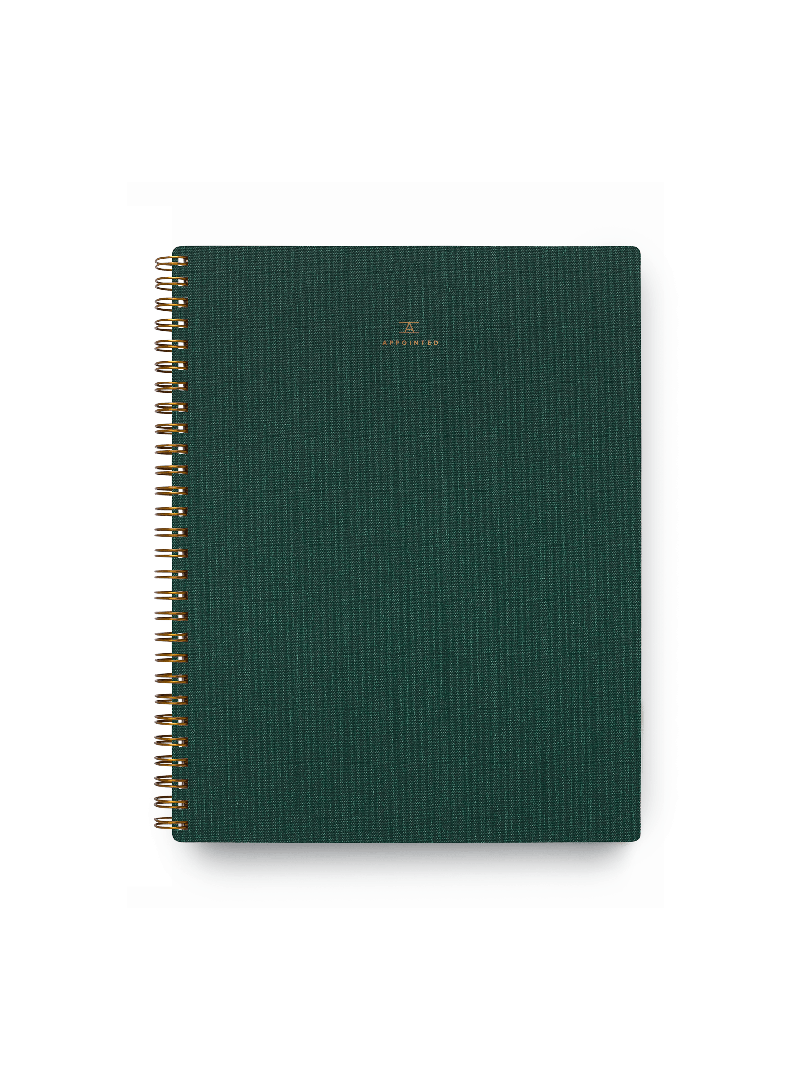 Appointed Notebook in Hunter Green bookcloth with brass wire-o binding front view || Hunter Green