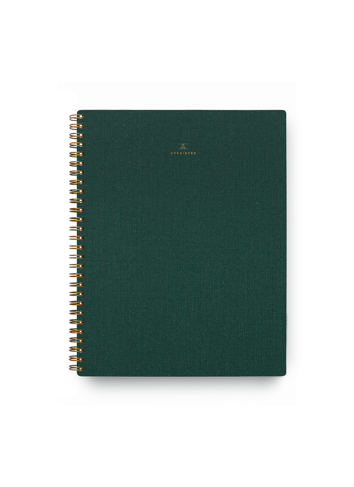 Appointed Notebook in Hunter Green bookcloth with brass wire-o binding front view || Hunter Green