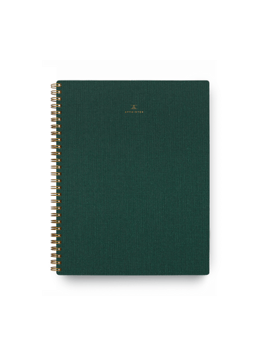 Appointed Notebook in Hunter Green bookcloth with brass wire-o binding front view || Hunter Green