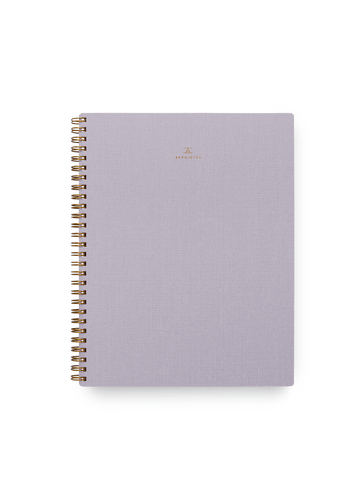 Appointed Notebook in Lavender Gray bookcloth with brass wire-o binding front view || Lavender Gray