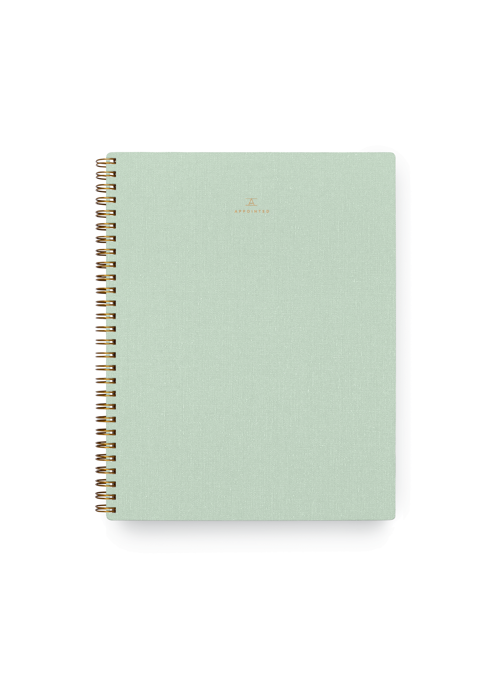 Appointed Notebook with bookcloth cover and brass wire-o binding front view || Mineral Green