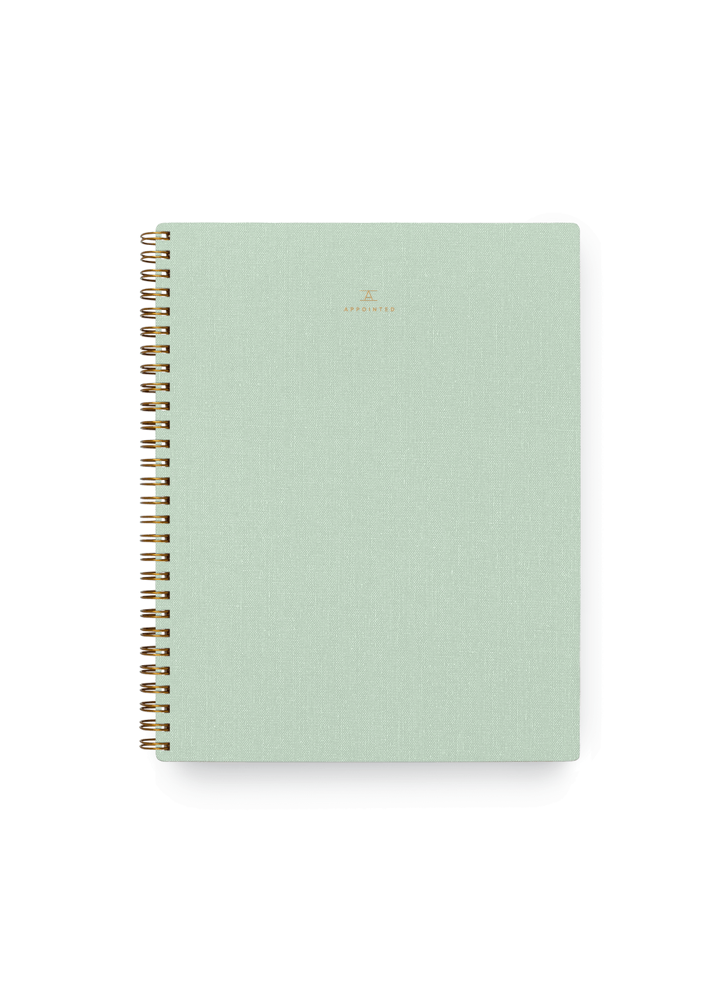Appointed Notebook with bookcloth cover and brass wire-o binding front view || Mineral Green